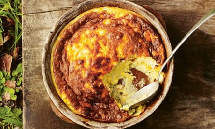 Sweetcorn, rosemary and smoked cheddar soufflé.