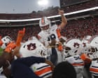Auburn stun No 1 Georgia on last-gasp field goal as top-ranked teams fall in successive weeks