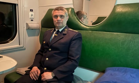 Ukrainian train manager Dmytro Yaroshenko on board his Uzhhorod-Kyiv train.