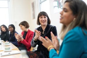 Shadow chancellor Rachel Reeves takes part in a roundtable discussion with students and staff during a visit to Woodhouse College in Finchley, north London, to mark International Women’s Day