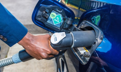 Close up of hand for refuelling a hydrogen car.