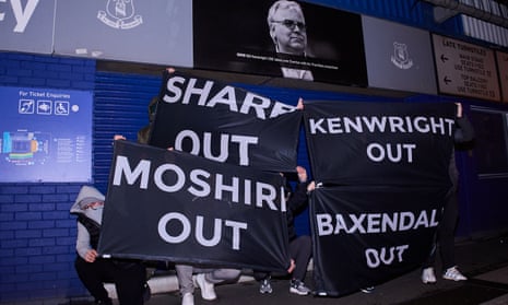 Everton fans protest outside Goodison Park on Friday night ahead of the Premier League game against Southampton.