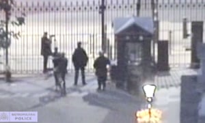 Still image taken from CCTV of the exchange between Andrew Mitchell and Metropolitan police at the gates of Downing Street in 2012