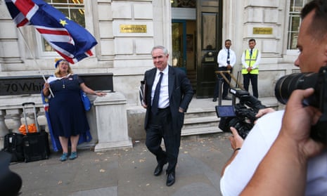 Geoffrey Cox, the attorney general, leaving the Cabinet Office after the first meeting of the new exit strategy committee, known as XS.