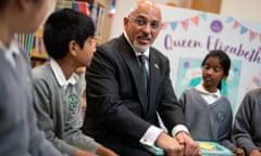 Nadhim Zahawi answers questions from year 5 pupils after reading a commemorative platinum jubilee book during a visit to Manor Park primary school in Sutton, south London