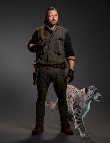 James McAvoy as Lord Asriel in His Dark Materials, with a cheetah next to him