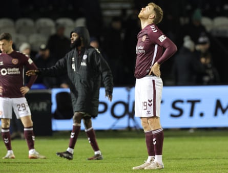Stuart Findlay on the pitch at full-time with his hands on his hips