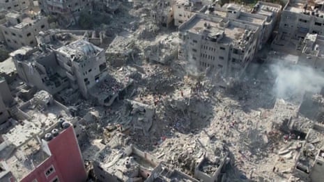 Drone footage shows Gaza's Bureij refugee camp reduced to rubble after bombing – video