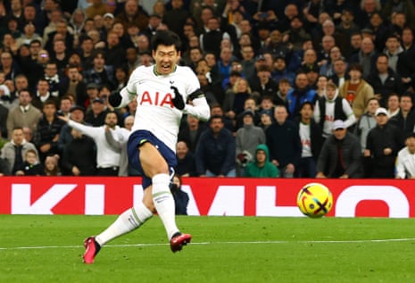 Tottenham Hotspur's Son Heung-min scores their second goal.