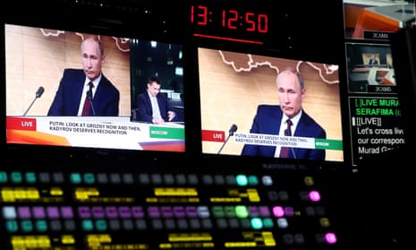 RT live broadcasting an annual news conference of Russia’s president, Vladimir Putin