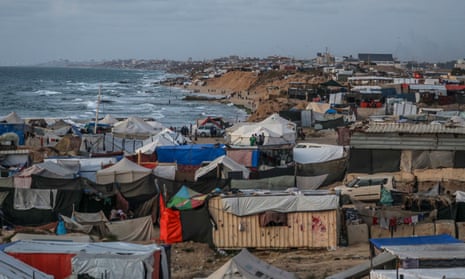 Makeshift shelters at a new camp for internally displaced Palestinians, after the Israeli army asked them to evacuate the city of Rafah.