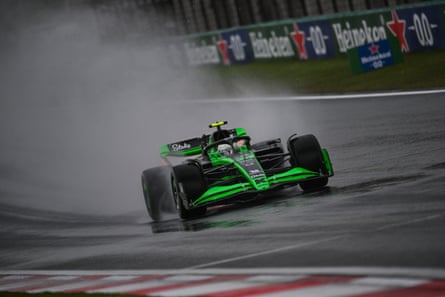 Sauber’s Zhou Guanyu tackles the wet conditions during sprint qualifying on Friday