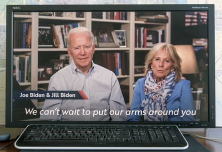 Joe Biden and his wife Jill Biden share a Zoom video call with their granddaughter, Finnegan Biden.