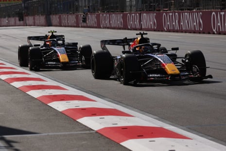 Red Bull's Verstappen and Hadjar in action.
