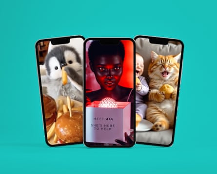 AI baby penguin eating, Ai fashion model, and cat with baby.