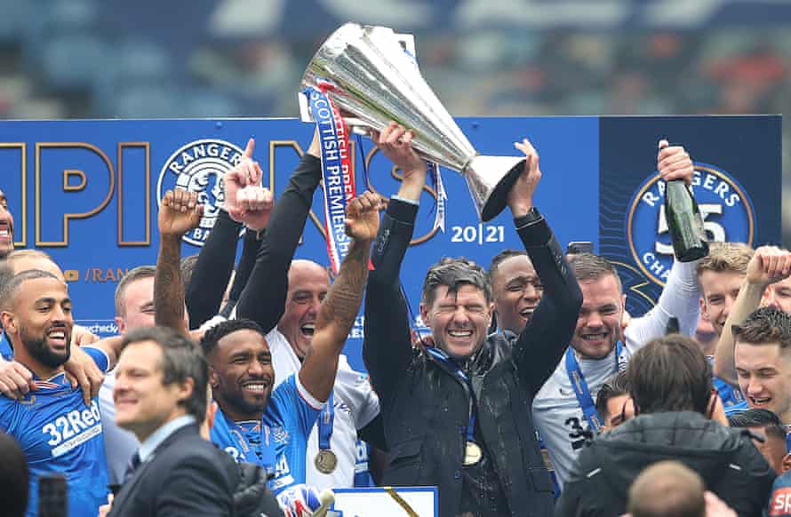 Steven Gerrard enjoys last season’s title win and leaves Rangers having collected one Scottish trophy from a possible nine.