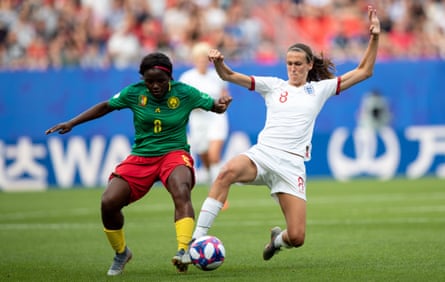 Jill Scott makes a tackle against Cameroon at the 2019 World Cup. She says she was ‘never the best technically’ but brings ‘a lot physically’.
