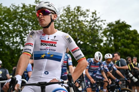 Soudal Quick-Step team's Belgian rider Tim Merlier awaits the start of the stage one of the 112th edition of the Tour de France.
