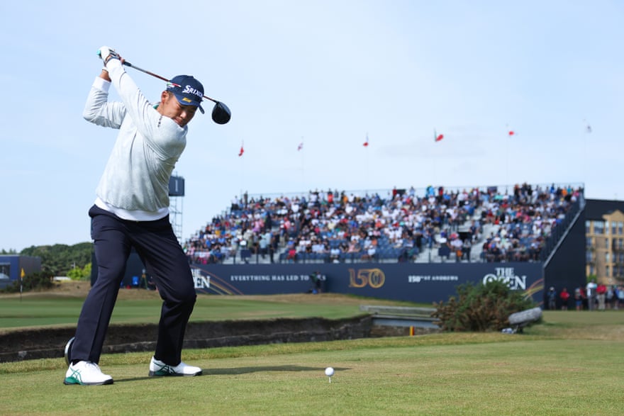 Hideki Matsuyama of Japan tees off on the 2nd hole during Day Three of The 150th Open at St Andrews Old Course