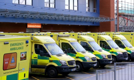 Ambulances parked outside a hospital in Kent