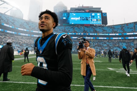 Bryce Young leaves the field after his team’s win over the Rams.