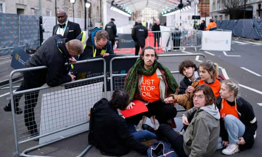 Just Stop Oil activists at the Baftas.