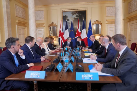Keir Starmer and Emmanuel Macron at the UK-France summit plenary in Downing Street.