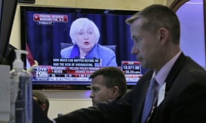 Traders at work in New York as Janet Yellen speaks to the media on Wednesday.