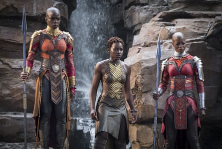Danai Gurira, Lupita Nyong’o and Florence Kasumba in Black Panther.