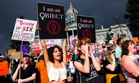 A protest against the supreme court's decision to overturn Roe v. Wade in Denver, Colorado on Saturday.