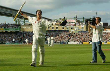 Kevin Pietersen after his epic innings in the fifth Test at the Oval in the 2005 Ashes. Smith has watched the boxset of the series even if he is too young to remember it.