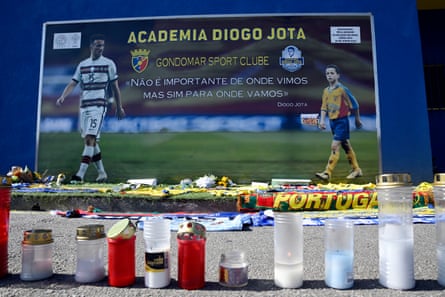 A memorial for Diogo Jota at the Gondomar Sport Clube stadium, where the late footballer started his career, on the outskirts of Porto.