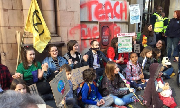 The Extinction Rebellion protest outside the Department for Education in February.