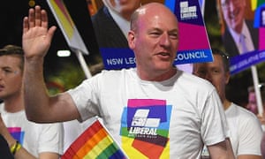 The MP for North Sydney, Trent Zimmerman, takes part in the Sydney Mardi Gras.