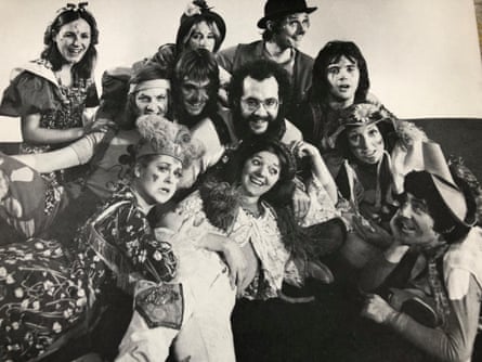 John-Michael Tebelak (bearded, centre), with Jeremy Irons to the left, David Essex right, and the 1971 London cast.