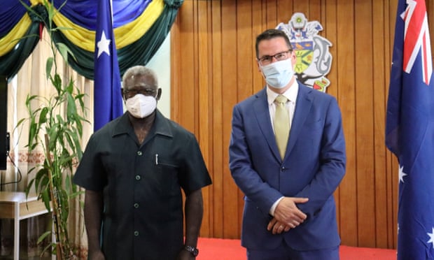 Solomon Islands prime minister Manasseh Sogavare and Australian minister for international development and the Pacific Zed Seselja