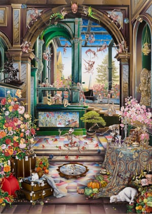 Raqib Shaw Self Portrait in the Studio at Peckham (After Steenwyck the Younger) II 2014-2015
