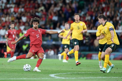 Joao Felix puts Portugal in front against Wales.
