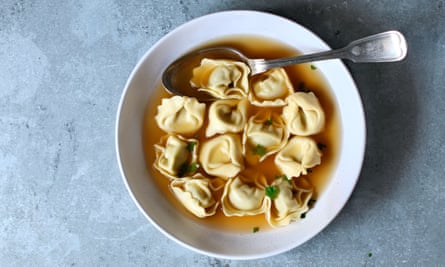 Homemade tortellini in broth