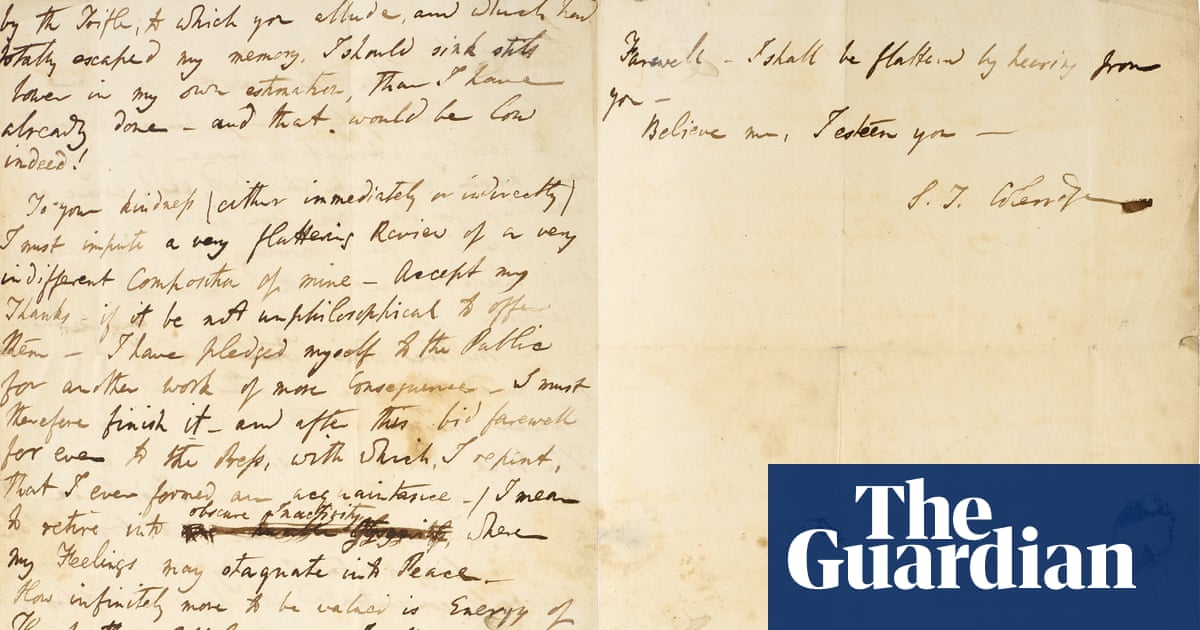 Samuel Taylor Coleridge wanted to bid farewell' to writing at 22, letter reveals