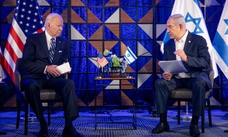 Joe Biden with Israeli prime minister Benjamin Netanyahu in Tel Aviv last week.