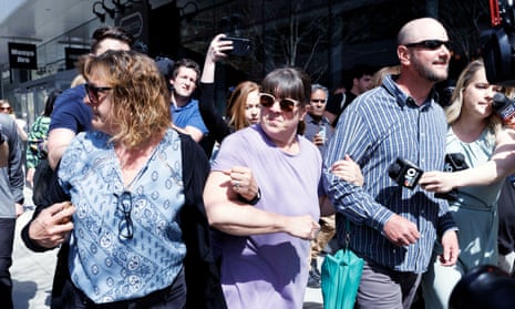 Family and friends of Jack Teixeira leave the courthouse in Boston.