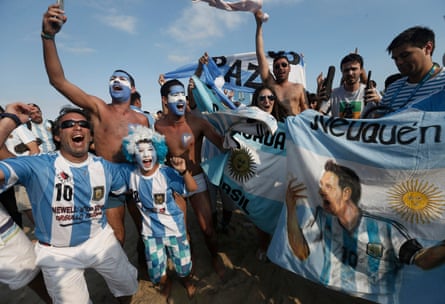 Argentina fans celebrate on Copacabana beach in Rio de Janeiro during the 2014 World Cup.