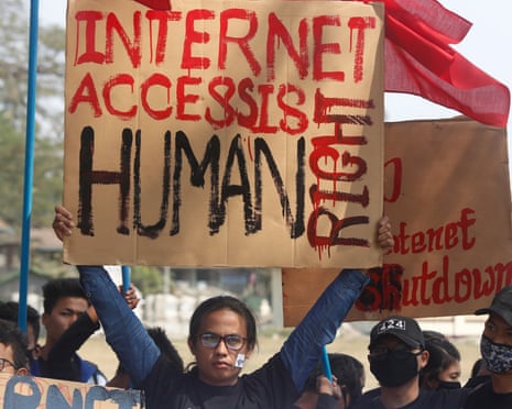 Students protest against the internet ban in Rakhine, Myanmar.