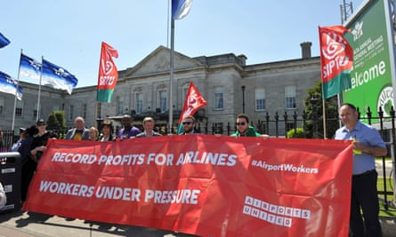 Airport workers protest outside the International Air Transport Association annual general meeting in Dublin.