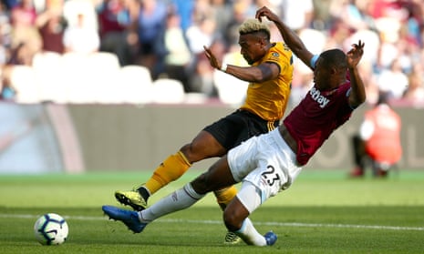 Wolves’ Adama Traoré scores his team’s goal against West Ham.