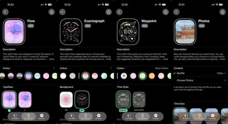 Screenshots showing four new watch faces included in watchOS 26.