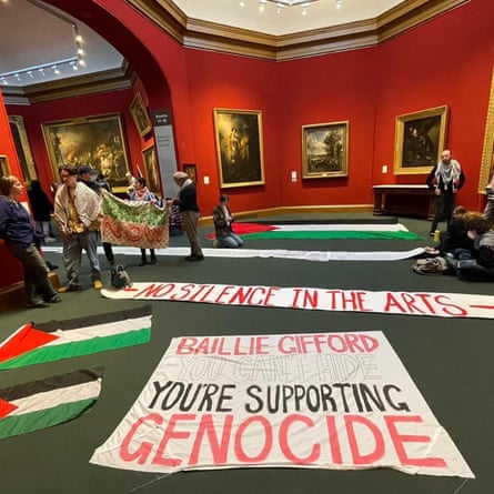 Art Workers for Palestine Scotland protest at National Galleries of Scotland, Edinburgh, in January 2024.