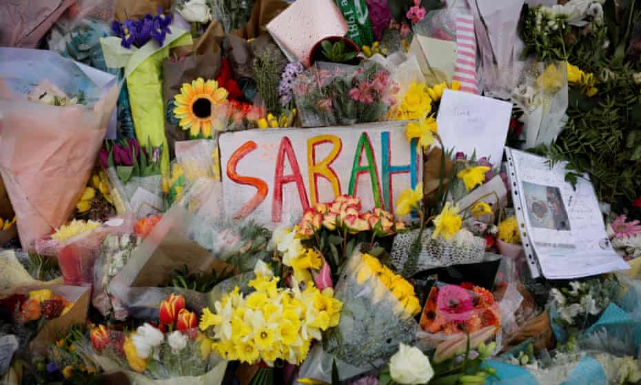 Floral tributes to Sarah Everard on Clapham Common in March