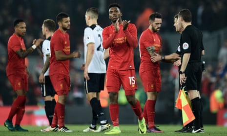 Daniel Sturridge applauds the Liverpool fans after the final whistle.